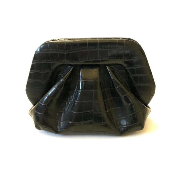 Themoire Bios Croc Embossed Crossbody Bag Purse Clutch Womens Black Faux Leather - Picture 2 of 11